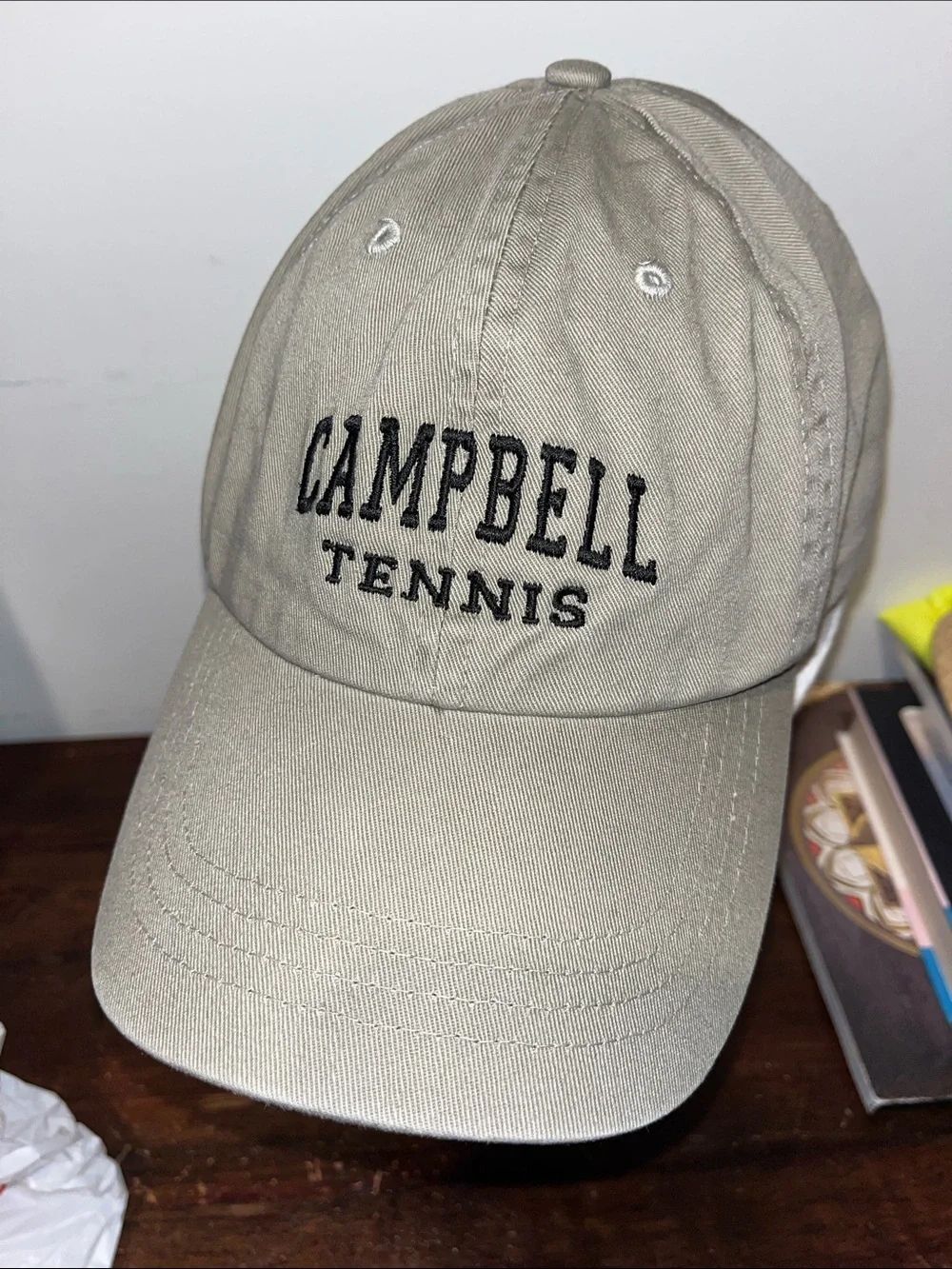 Beige Campbell University Camels tennis team issue Cotton sloop Baseball Cap Hat